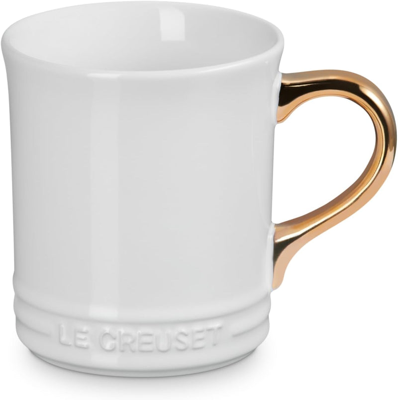 Le Creuset 14 oz. Vancouver Mug w/Gold Metallic Handle - White