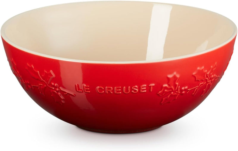 Le Creuset 4 Qt. Stoneware Holly Embossed Multi Bowl - Cerise