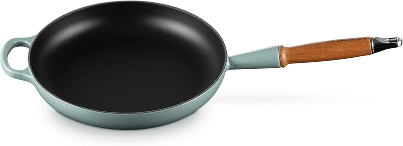 Le Creuset 10 1/4" Signature Round Enameled Cast Iron Alphine Wood Handle Fry Pan - Sea Salt