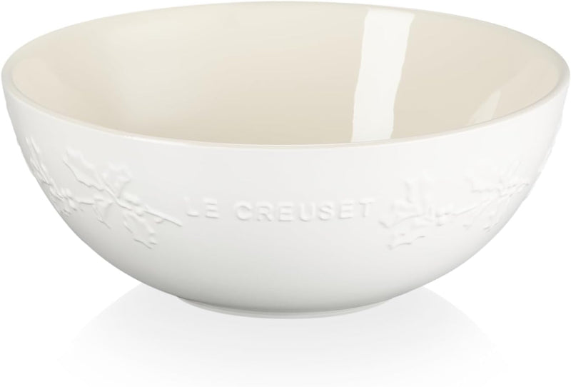 Le Creuset 4 Qt. Stoneware Holly Embossed Multi Bowl - White