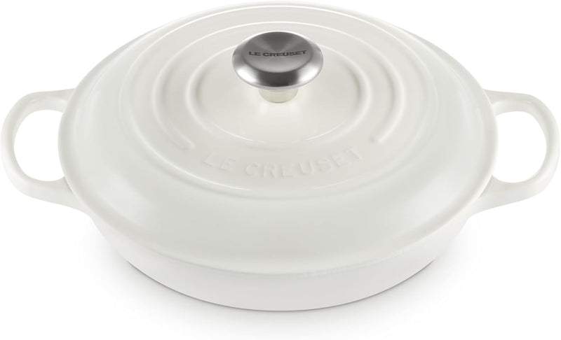 Le Creuset 2 1/4 Qt. Signature Braiser w/Stainless Steel Knob - White- Personalized Engraving Available