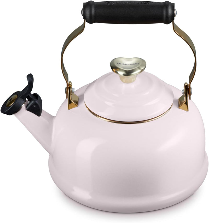 Le Creuset 1 7/10 Qt. Whistling Kettle w/Light Gold Figural Heart Knob - Shallot