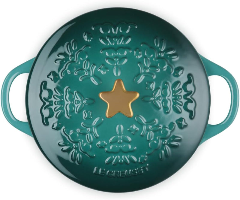 Le Creuset 24 oz. Stoneware Mini Round Cocotte w/Tree Embossed Lid & Gold Star Knob - Artichaut