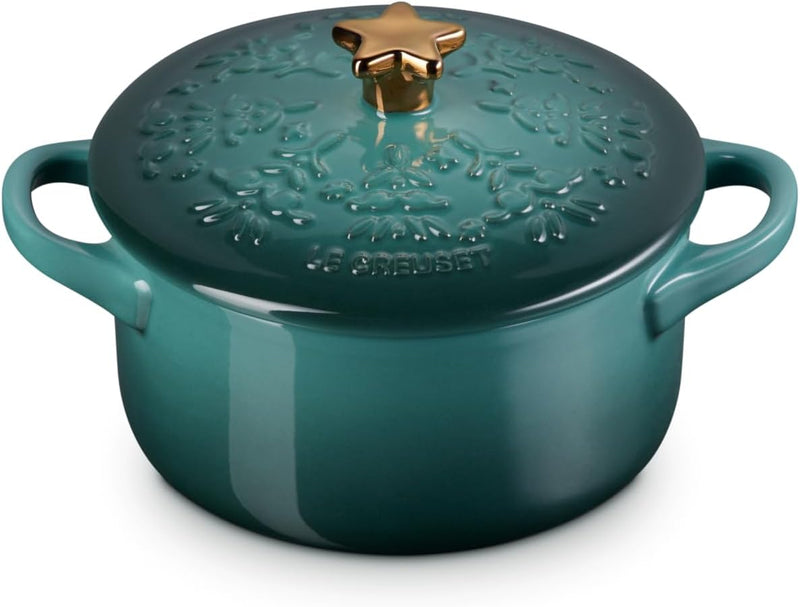 Le Creuset 24 oz. Stoneware Mini Round Cocotte w/Tree Embossed Lid & Gold Star Knob - Artichaut