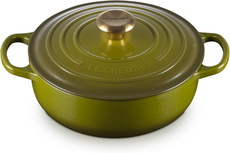 Le Creuset 3 1/2 Qt. Signature Sauteuse w/Gold Knob -  Olive