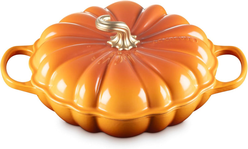 Le Creuset 2 3/4 Qt. Signature Enameled Cast Iron Figural Pumpkin Braiser w/Gold Knob - Persimmon