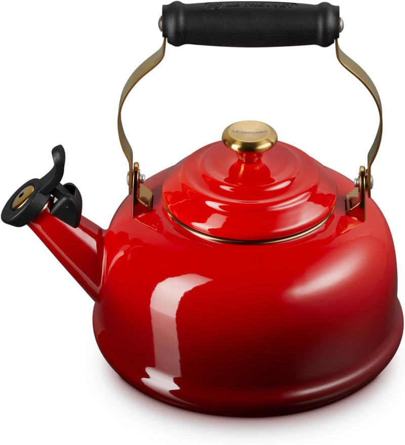 Le Creuset 1 7/10 Qt. Whistling Kettle w/Signature Gold Knob & Accents - Cerise