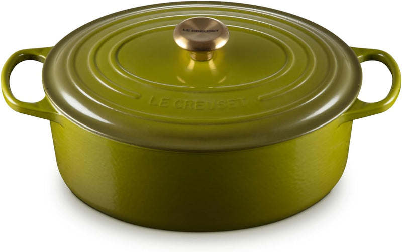 Le Creuset 6 3/4 Qt. Signature Oval Dutch Oven w/Gold Knob - Olive