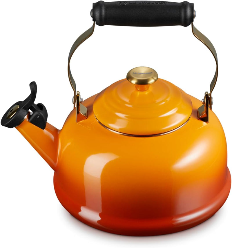 Le Creuset 1 7/10 Qt. Whistling Kettle w/Signature Gold Knob & Accents - Persimmon