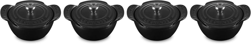 Le Creuset Set of 4 - 1/3 Qt. Mini Round Cocotte w/Stainless Steel Knob - Gourmand Collection - Matte Black