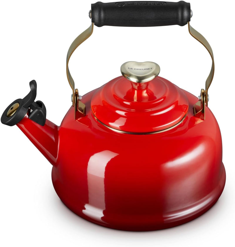 Le Creuset 1 7/10 Qt. Whistling Kettle w/Light Gold Figural Heart Knob - Cerise