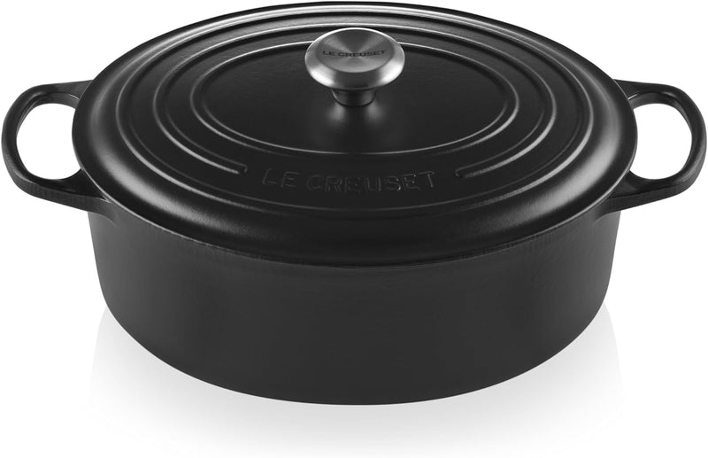 Le Creuset 6 3/4 Qt. Signature Oval Dutch Oven w/Stainless Steel Knob - Licorice- Personalized Engraving Available