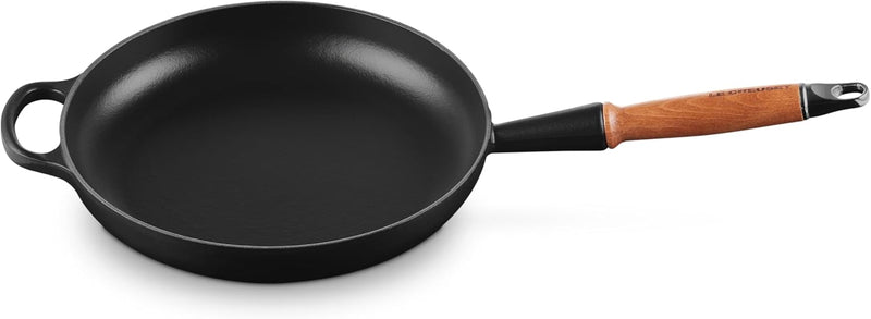 Le Creuset 10 1/4" Signature Round Enameled Cast Iron Alphine Wood Handle Fry Pan - Licorice