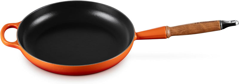 Le Creuset 10 1/4" Signature Round Enameled Cast Iron Alphine Wood Handle Fry Pan - Flame