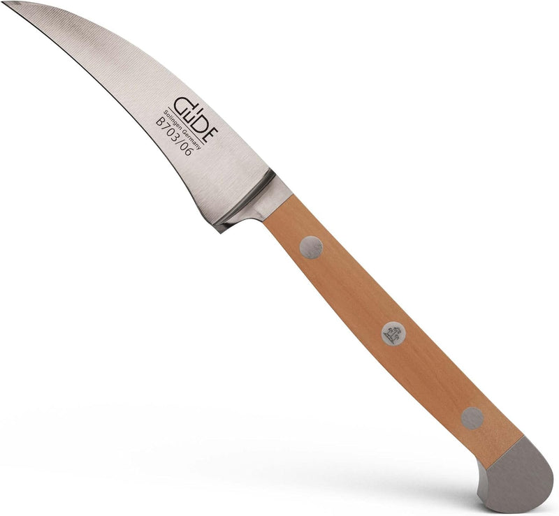 Güde Alpha Pear Series - 2" Forged Double Bolster Bird's Beak Knife, Luxury Pear Wood Handle