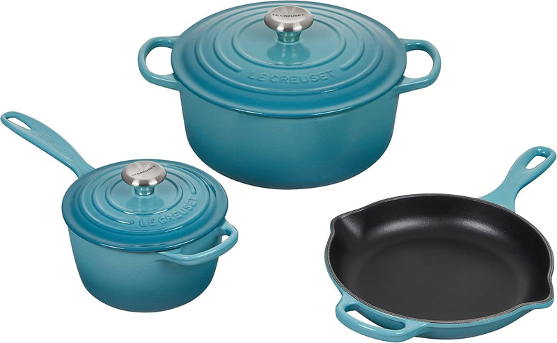 Le Creuset 5-Piece Signature Enameled Cast Iron Cookware Set w/Stainless Steel Knob - Caribbean