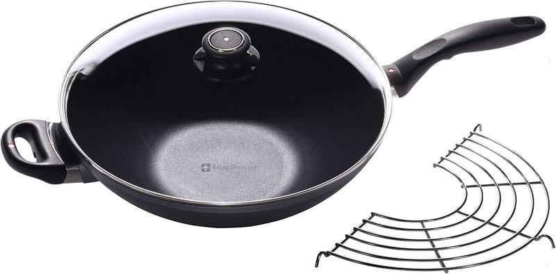 Swiss Diamond - 12.5" Induction Wok w/Rack & Glass Lid