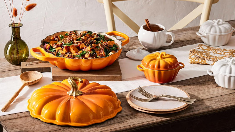 Le Creuset 2 3/4 Qt. Signature Enameled Cast Iron Figural Pumpkin Braiser w/Gold Knob - Persimmon